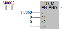 PLC voorbeeld Om nu deze settings in te stellen en data uit te lezen uit het buffergeheugen (BFM) worden de functieblokken FROM_M en TO_M toegepast.
