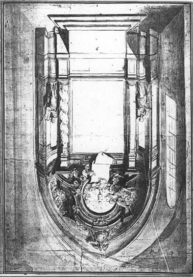 Stadspaleizen Ontwerp van Pierre Lepautre voor het altaar in de kapel te Versailles zuilen portiek met balkon en beelden was afkomstig van Michelangelo.