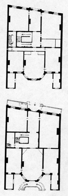 Stadspaleizen Voorgevel Huis Huguetan met daarnaast plattegrond en details gevel en stucwerk