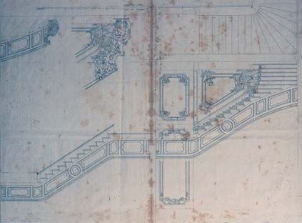 Stadspaleizen Detail tekening 6a, rechts hetzelfde detail in de trapsael, onder hele tekening,