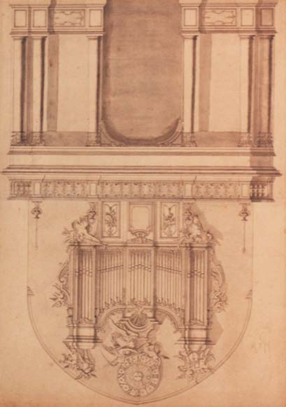 Het Atelier Ontwerptekening orgel en oxaal voor Sint Joris, Museum Vleeshuis orde, en deze tekening in een lijst in de kerk gezet. De bedoeling hiervan was dat de gelovigen aalmoezen konden schenken.