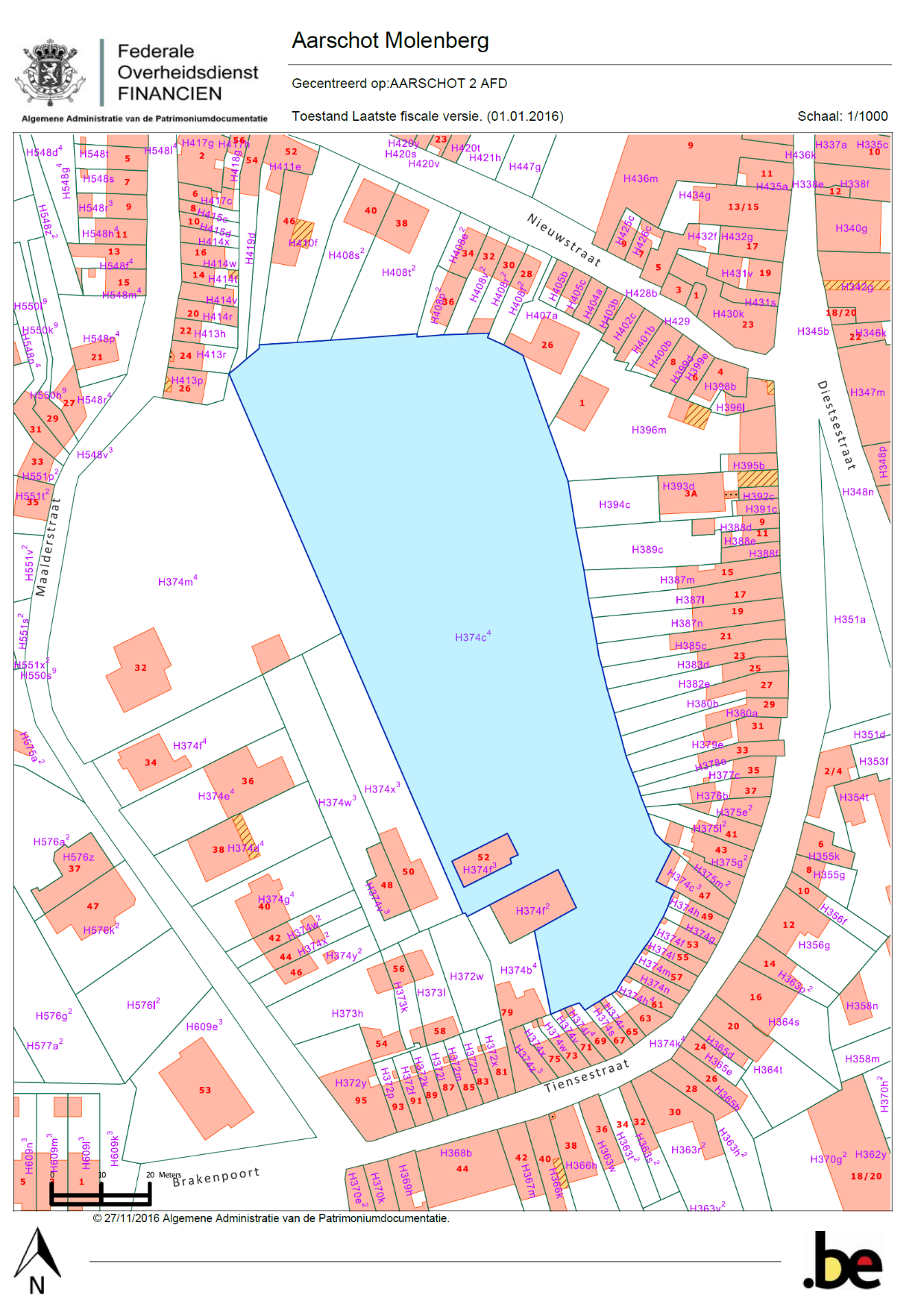 Kadastrale gegevens en plan met afbakening Kadastrale ligging van het projectgebied: Aarschot, afdeling 2 sectie H, perceel