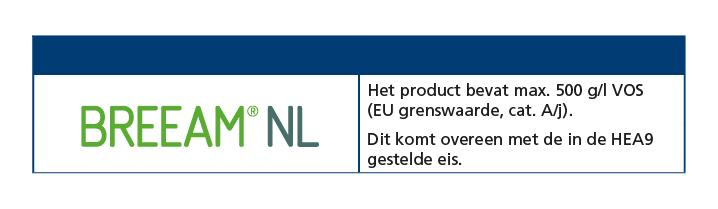 Milieu en gezondheid BREEAM Vlampunt > 100 C Veiligheidsvoorschriften Voor de gebruiker geldt de nationale wetgeving betreffende veiligheid, gezondheid en milieu.