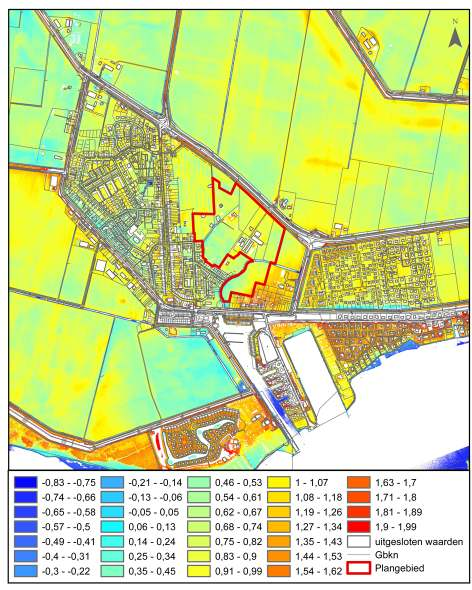 Afbeelding 15. Actueel Hoogtebestand Nederland (AHN) met daarop geprojecteerd het plangebied (rood omkaderd). De bruine delen zijn de nog hoger gelegen delen.