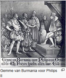 Burmania (+1523-1602) weigerde te knielen voor Philips II bij diens inhuldiging in 1555 en zei: Wy Friezen knibbelje allinne foar God. Hij ligt hier in de kerk begraven.