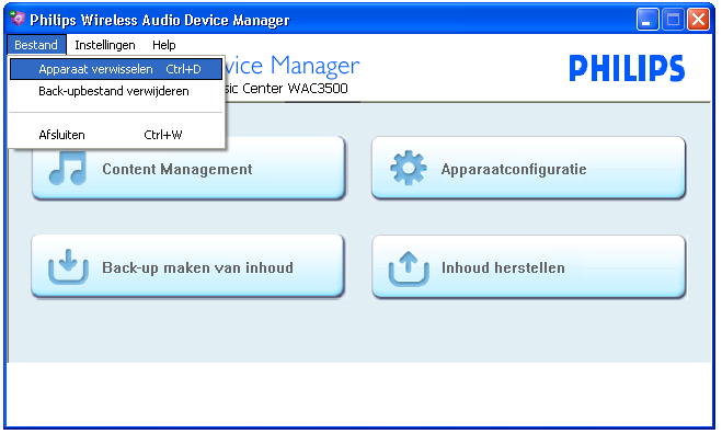 Apparaat verwisselen U kunt een ander apparaat op de PC aansluiten zonder dat u WADM opnieuw hoeft te starten.