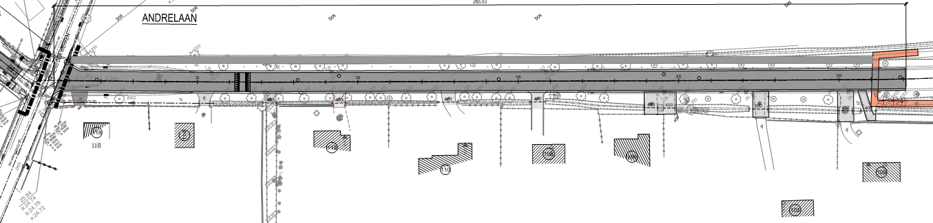 Andrélaan - rijweg in asfalt, 7m breedte, idem bestaande toestand - snelheidsdrempel voor kruispunt