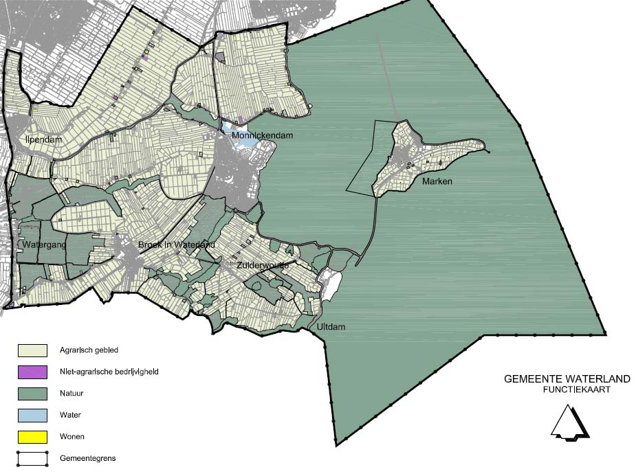 blz 20 1112116 Naast de Veehouder op Marken zijn er nog vijf veehouderijen in bedrijf op het eiland. 3.3.2. Natuur en water Buitengebied Grote delen van het plangebied zijn bestemd als natuur (zie onderstaande figuur).