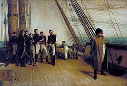 Napoleon op HMS Bellerophon Hij had een kleine Franse entourage bij zich.