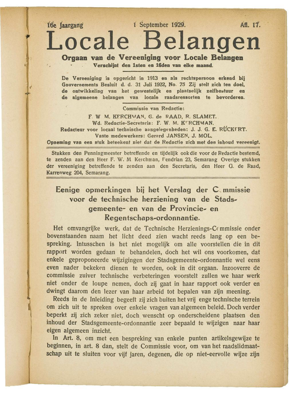 !É«/aargang ï September 192. Afl. ïl Locale Belangen Orgaan van de Vereeniging voor Locale Belangen Verschijnt den Isten en 16den van elke maand.