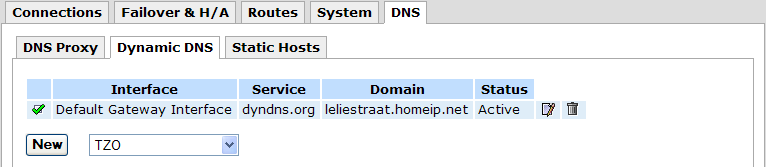 5.1.6.1.5 Instellen van een DynDNS in de SG300 - Klik links op Network Setup onder NETWORK SETUP en kies de tabtoets DNS en dan de tabtoets pagina Dynamic DNS. - Selecteer "dyndns.