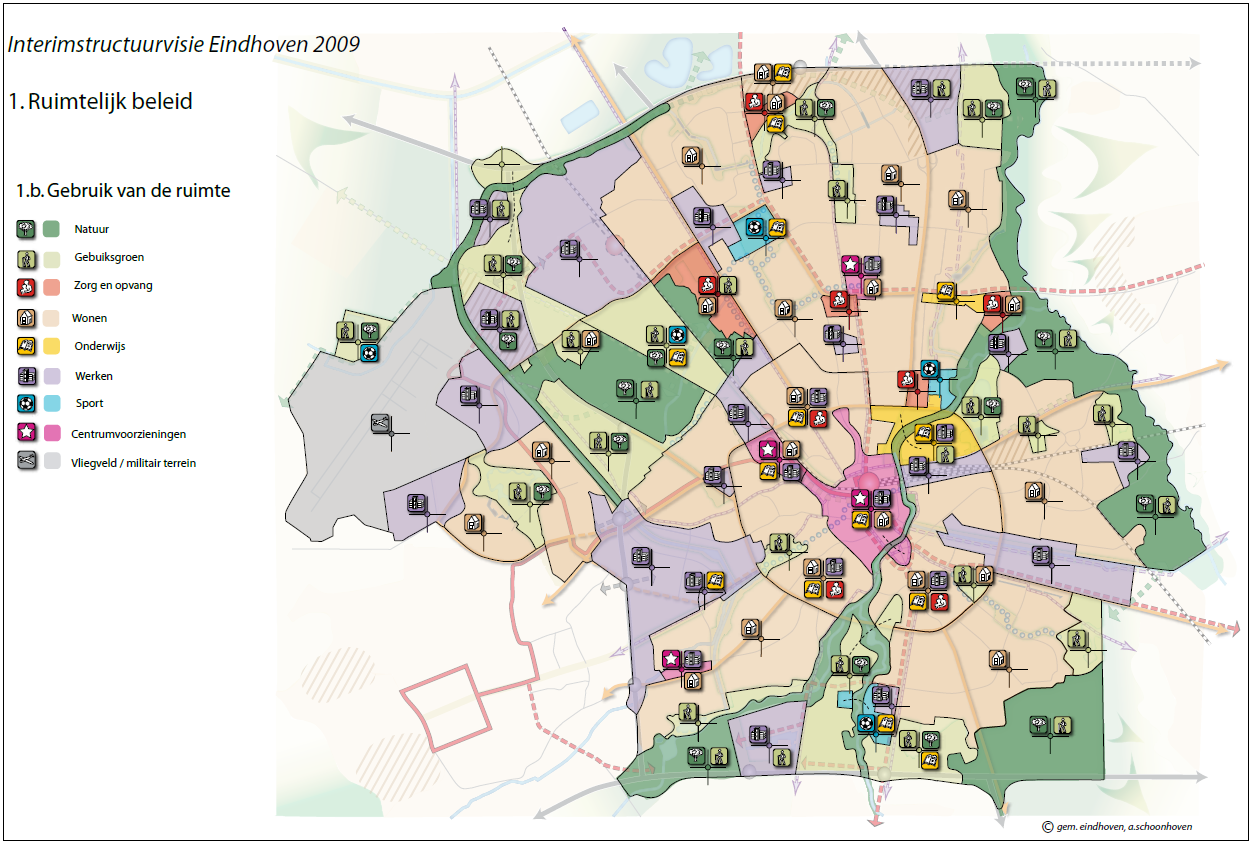 Figuur: Gebruik van de ruimte Interimstructuurvisie Eindhoven Onderhavig plangebied is op de op de kaart 'Gebruik van de ruimte' uit de Interimstructuurvisie aangeduid als wonen,werken, zorg en