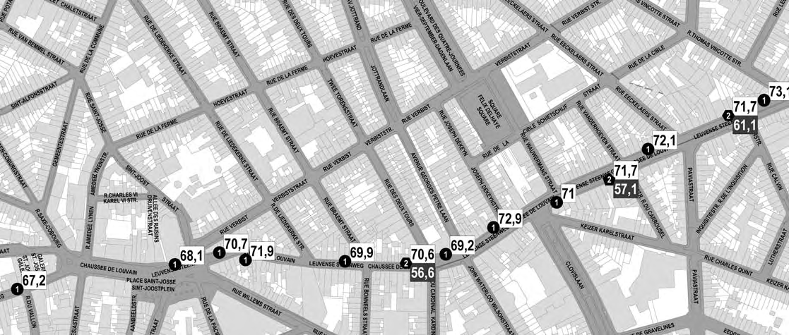 LEUVENSESTEENWEG IN SCHAARBEEK, BRUSSEL EN SINT-JOOST-TEN-NODE (TUSSEN MADOU EN DAILLY) Validering van het zwarte punt Vergelijking met de geldende normen Op basis van de hinder- en