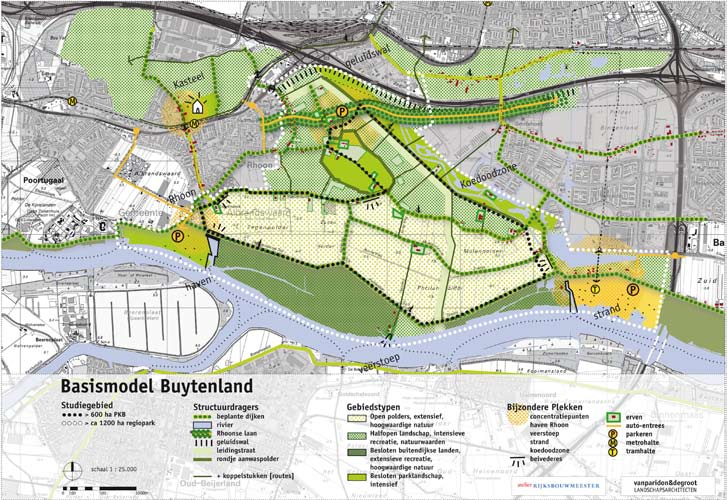 Figuur 5 Basismodel Advies Buytenland Onderdeel van het basismodel zijn: Creëren rust en stilte Van Rhoonse Baan naar Rhoonse Laan Mooie randen aan het park Samenhangende recreatieve structuur