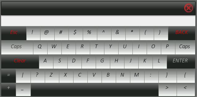 ASCII Toetsenbord: Het ASCII toetsenbord kan gebruikt worden om namen van recepten aan te maken. Hieronder is het ASCII toetsenbord en de functionaliteit ervan te zien.