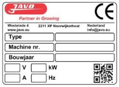 1 Technische specificaties en toleranties De Javo Compact is bedoeld om potten automatisch op een container te plaatsen.