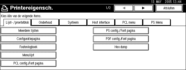 Printereigenschappen 5 De configuratiepagina afdrukken A Druk op de {Gebruikersinstellingen/ Teller}-toets op het bedieningspaneel. Het menu Gebruikersinstellingen/teller wordt weergegeven.