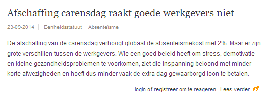 Absenteïsme Gastcollege Artevelde Hogeschool oktober 2014 Frank Vander Sijpe Director HR Research