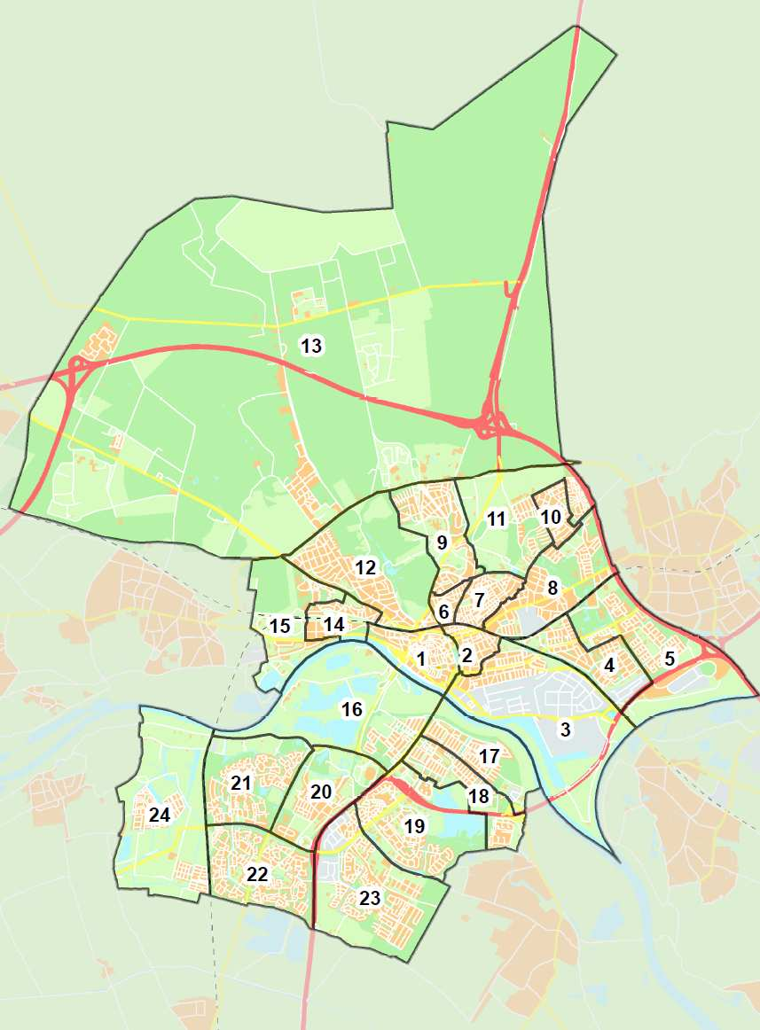 Arnhem 1. Centrum 13. Schaarsbergen e.o. 2. Spijkerkwartier 14. Heijenoord/Lombok 3.. Klingelbeek 4. 16.. Presikhaaf-Oost 17. 6. 18. 7. 19. 8.