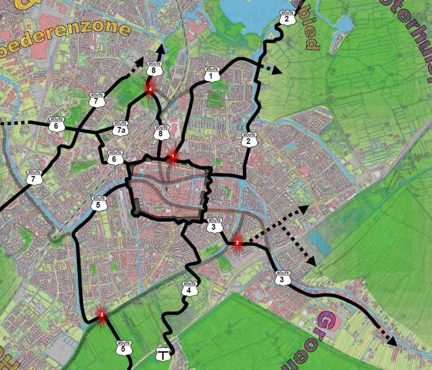 3. locatie Stad-landverbinding Singelpark Limes Matilo - Oude Rijn staat op de kaart aangegeven als route nummer 3.