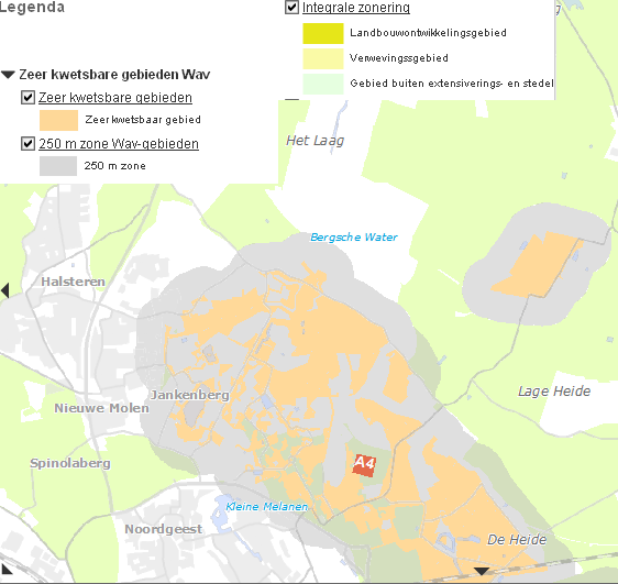 4a Zeer kwetsbare gebieden in EHS, (deels) bnnen de gemeente Steenbergen Op enige afstand van de gemeentegrens ligt nabij Halsteren en Bergen op Zoom het zeer kwetsbare gebied van de Jankenberg en de