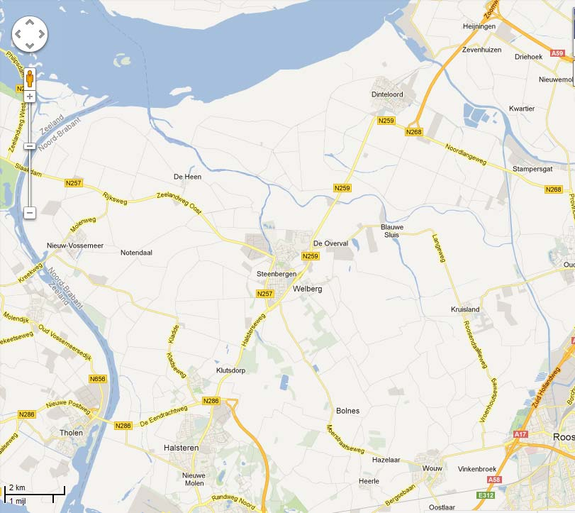 Figuur 3.14 Verkeersstructuur Gemeente Steenbergen (Bron: googlemaps.