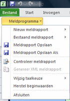 De functies die u nodig heeft voor het genereren van een xml-meldrapport zijn allemaal te vinden onder het Meldprogramma: Tot slot een tip: Sluit alle andere bestanden in Excel voordat u het
