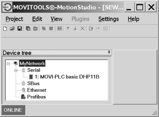 wordt gemarkeerd door "USB" tussen haakjes. Klik op het pictogram < > (scan) in de MOVITOOLS -MotionStudio.