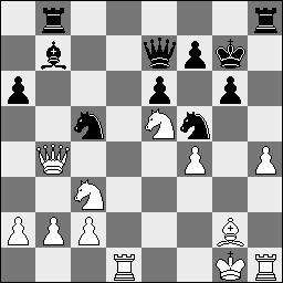 34.Dc4 Lxg2 35.Kf2 Lxh1 36.Txh1 Txh4 37.Tg1 Tiger 2004 geeft hier 37.Th2+ met mat in 13! (red.) 37 Tbh8 38.Pf3 T4h5 39.b4 Pd7 40.Pe4 Pf6 41.Dc3 Pd6 42.Peg5 0-1 36.Th8 Pf7 37.Ta8 Pd6 38.Ta7+ Kd8 39.