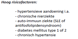 9. Hypertensieve aandeningen 9.1 Definities Milde/matige zwangerschapshypertensie: Ernstige zwangerschapshypertensie: SBD 140-159 mmhg en/f DBD 90-109 mmhg. SBD 160 mmhg en/f DBD 110 mmhg.
