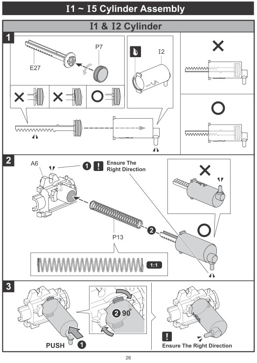 Montage I1-I5-cilinder I1-I2-cilinder Let op de correcte