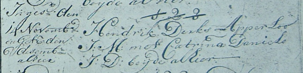 Inges[chreven] den 14 november [1744] Hendrik Derks Apperloo J[onge]M[an] met