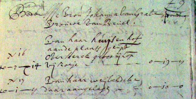 1655 Verpondingsboek, BHIC 5039 60 Herdgang : de Plaets* Bernaerdt van der Waerden heeft in eigendom een huis met de tuin groot 2 hond met een weilandje groot 2 hond dat hijzelf gebruikt, geschat op