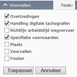 Klik op een gekleurde cirkel en u ziet wat zich voordeed 2.2.1.3 Selectietools Zoom: Klik en sleep in de grafische weergave om op een bepaalde periode in te zoomen.