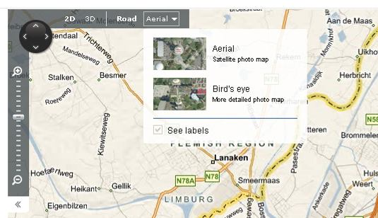 Een leuke optie van de Bing kaart is de Bird s eye view.
