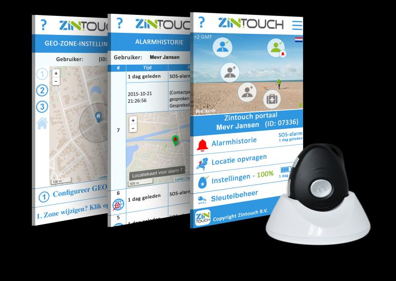 Zintouch mobiele alarmering Zintouch mobiele alarmering: speciaal ontwikkeld voor mensen die zowel binnenshuis als buitenshuis behoefte hebben aan veiligheid en zelfredzaamheid.