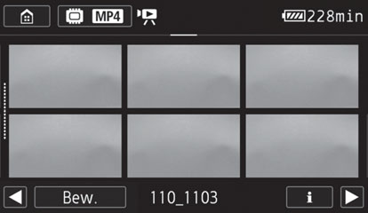 Basisfuncties voor afspelen Om het indexscherm [ ] (alleen videosnapshotscènes die zijn opgenomen in AVCHD-indeling) of het indexscherm [9] (Baby-album met alleen scènes die zijn opgenomen in stand