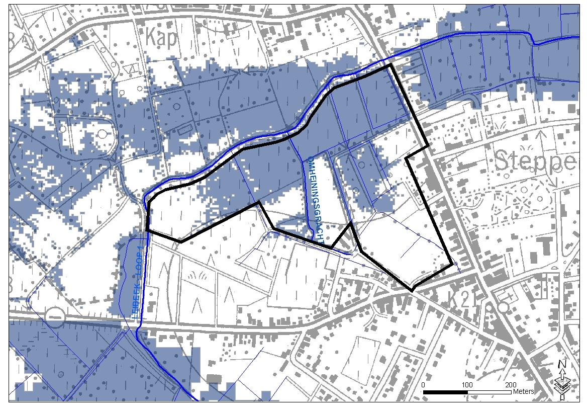 2 Juridische toets 2.1 Watertoetskaarten 2 Overstromingsgevoelige gebieden: Het grootste deel van het aandachtsgebied is gelegen in effectief overstromingsgevoelig gebied (donkerblauw op figuur 8).