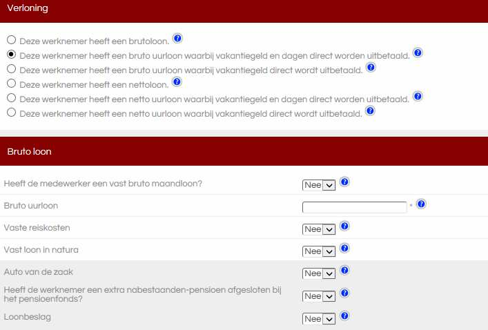 Werknemer heeft een brutoloon waarbij vakantiegeld en dagen direct worden uitbetaald. Met deze optie wordt het vakantiegeld en vakantiedagen direct uitbetaald.