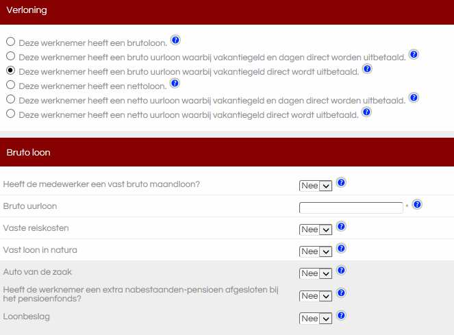 Werknemer heeft een brutoloon waarbij vakantiegeld direct wordt uitbetaald. Met deze optie wordt het vakantiegeld direct uitbetaald.