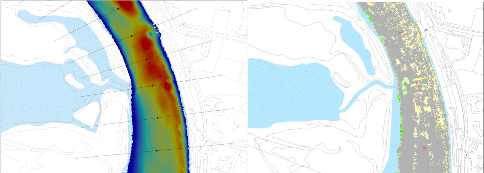 Bodemprofielen en steilrand In Figuur 3.10 links is de bodemligging in 2013 weergegeven. Dit is slechts een deel van het gehele oevertraject.
