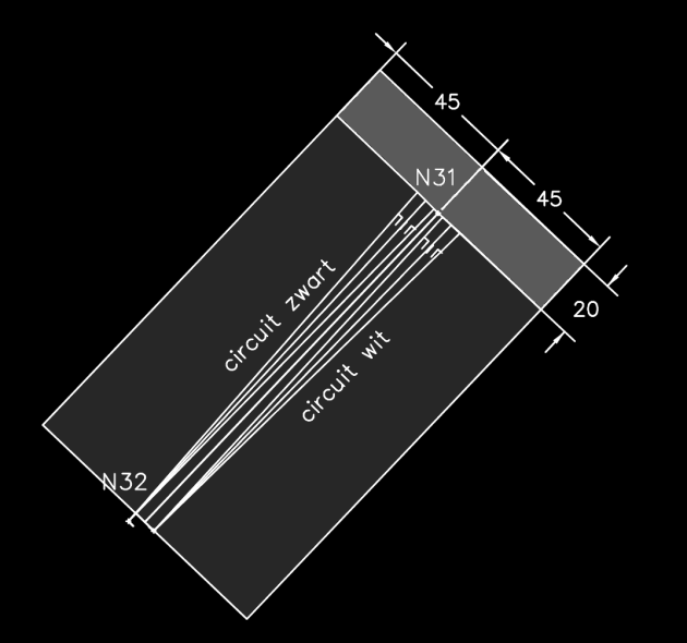 De indicatieve magneetveldzone van rekenconfiguratie 2 is representatief voor alle vaksegmenten grenzend aan de jukken in de tijdelijke lijn.