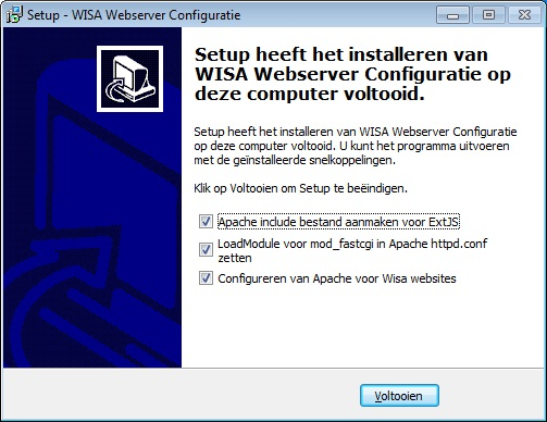 HOOFDSTUK 1. INSTALLATIE WEBSERVER 13 Stap 6 : Einde van de wizard De aangevinkte acties mag u laten aangevinkt staat, zodat na het voltooien van de wizard deze acties worden uitgevoerd.