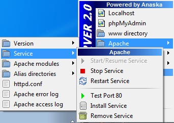 HOOFDSTUK 1. INSTALLATIE WEBSERVER 8 1.2.2 Starten / Stoppen van de server De WAMP-server kunt u op verschillende manieren opstarten / stoppen. 1.2.2.1 Via icoon van de WAMP-Server Om het WAMP-server icoon op te starten, kunt u dubbelklikken op het icoon via Start - Alle programma s - Wampserver.
