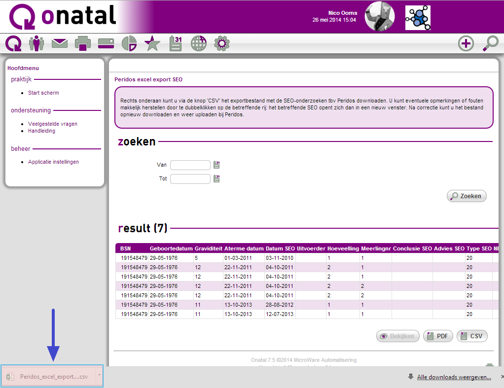 Pagina 8 1.7 Het gegenereerde Excel bestand kunt u openen door op deze knop te drukken.