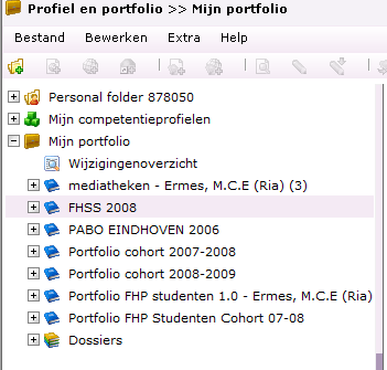 Als je daarvoor permissie hebt, kun je zelf mappen aanmaken direct onder het portfoliodeel of in de werkruimte-map.