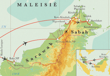 Reisschema Dag 1 Amsterdam - Kuala Lumpur Dag 2 Aankomst Kuala Lumpur Dag 3 Kuala Lumpur Dag 4 Kuala Lumpur, vlucht naar Kuching Dag 5 Kuching Dag 6 Kuching, dagtrip naar Bako Nationaal Park Dag 7