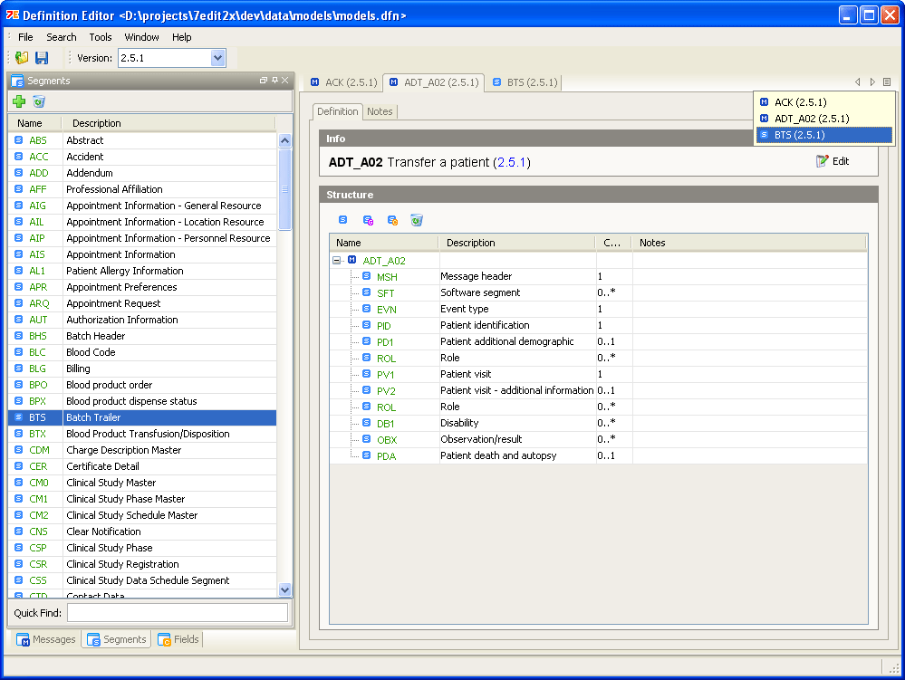 Segments Message Definition