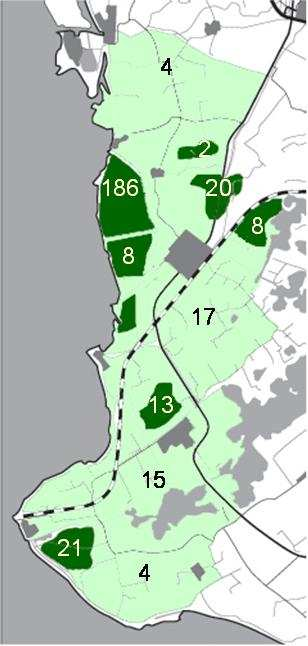 Figuur 16: Totalen gekleurringde volwassen grutto s per regio in het onderzoeksgebied in Zuidwest Friesland. 3.2.