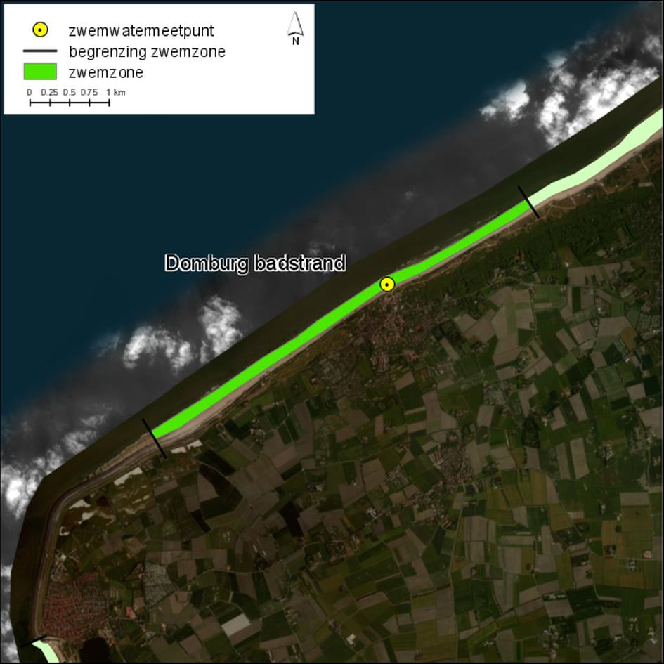 Figuur 2.2. Zwemzone en ligging meetpunt 2.3 Beheer Domburg Badstrand behoort tot de gemeente Veere en bevindt zich in de provincie Zeeland.